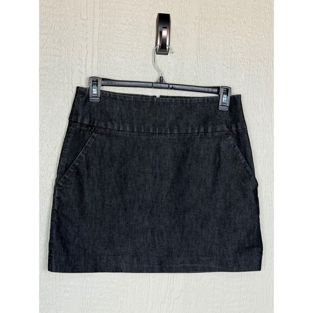 Kenneth Cole Reaction Womens Black Denim Mini Skirt Size 10 Stretch Dark Wash